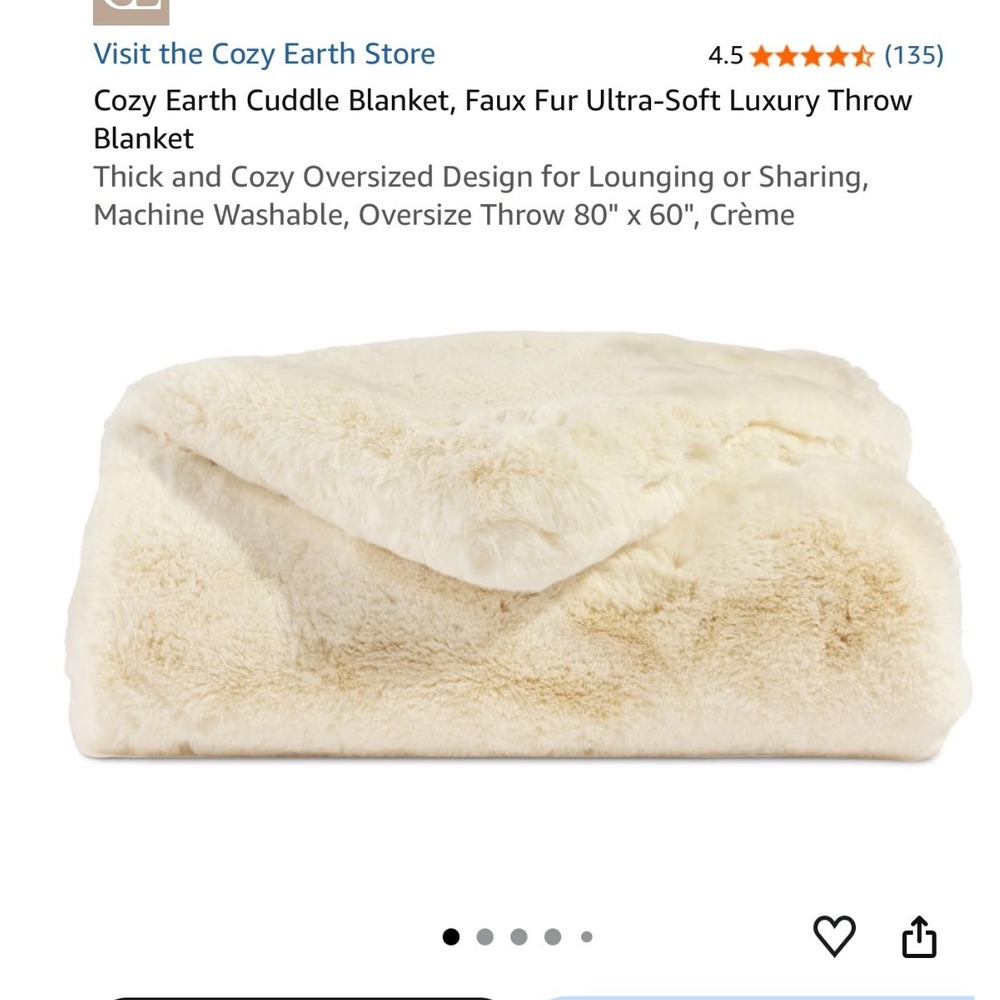 Cozy Earth Cuddle Blanket, Faux Fur Ultra-Soft Luxury Throw Oversized 80x60